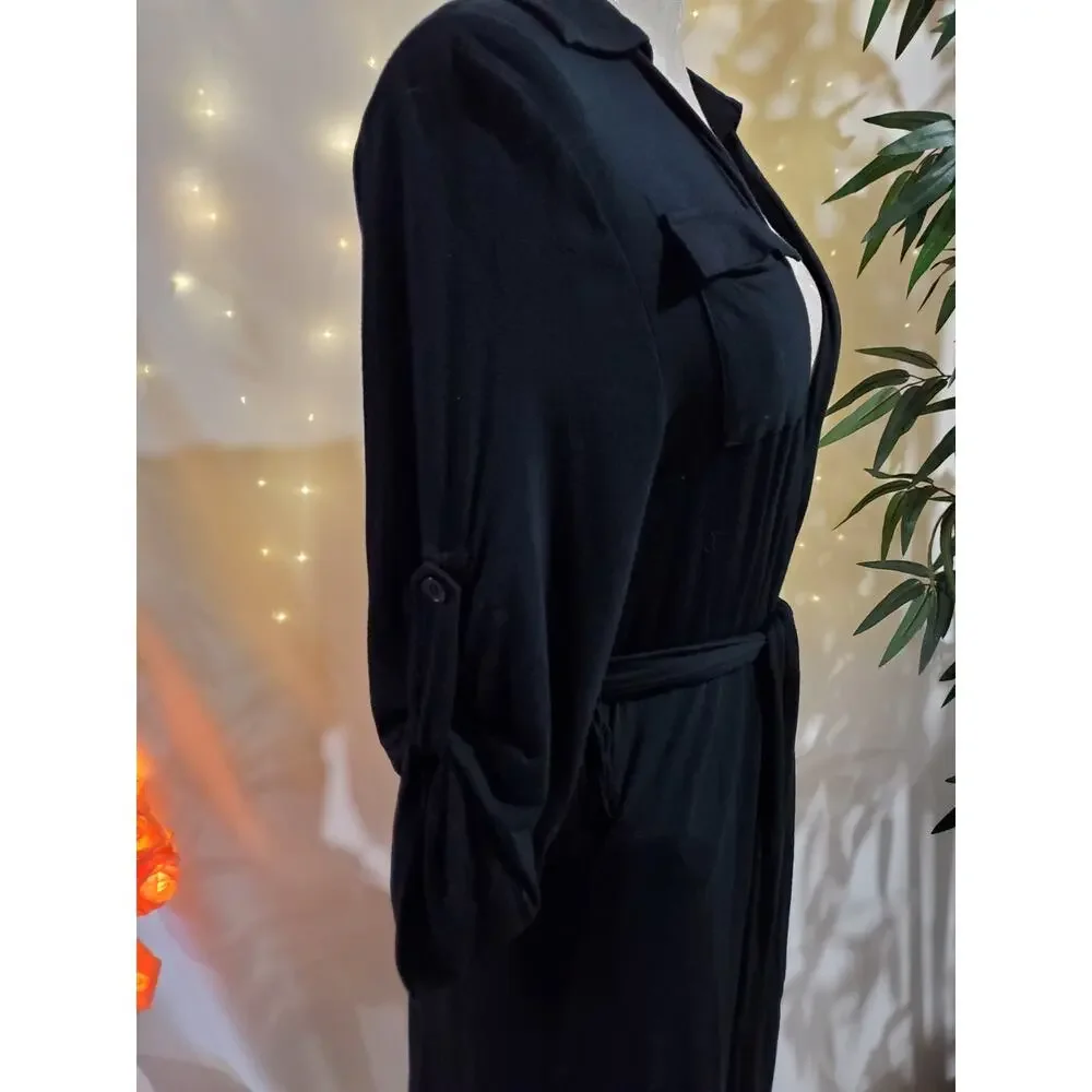 Soft Surroundings Black 3/4 Sleeve Tie Waist Pocket Wrap Dress Womens Size M